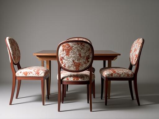 Set of bespoke dining chairs with unique fabric patterns
