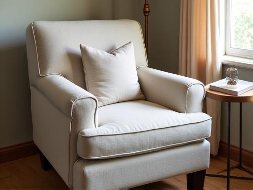 Upholstered armchair after restoration with new fabric