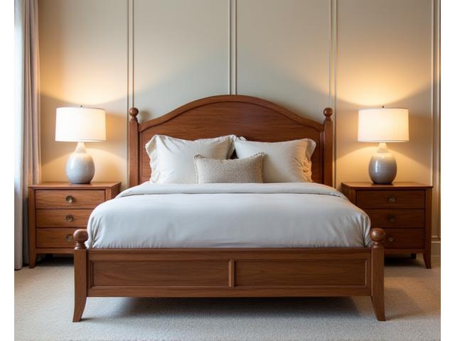 Custom bedroom suite with a handcrafted bed frame and matching nightstands.