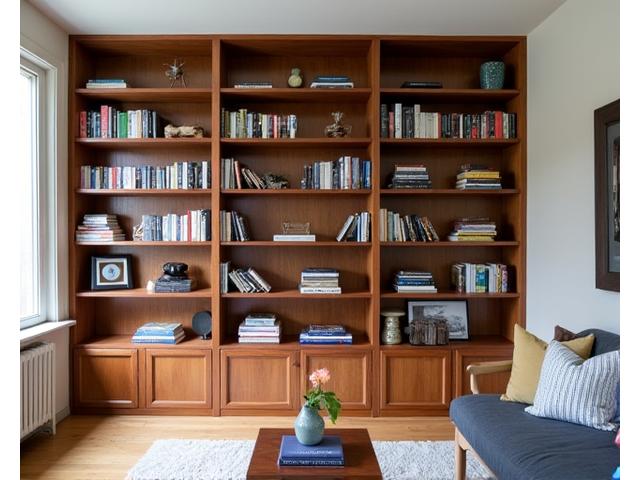 Custom-built bookshelf flowing seamlessly with architectural features.